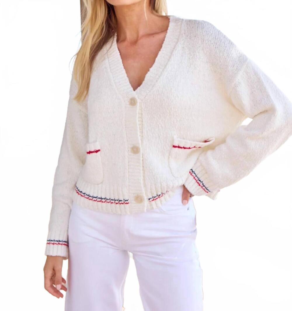 NEW STITCHES & STRIPES archie v-neck cardigan in chalk combo